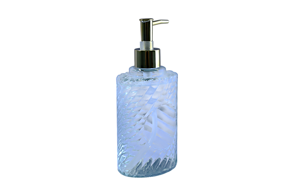 جا مایع دستشویی شیشه‌ای شفاف و ضخیم درجه یک با پمپ کروم - بطری مدرن مایع دستشویی برای آشپزخانه و حمام (شفاف) 3