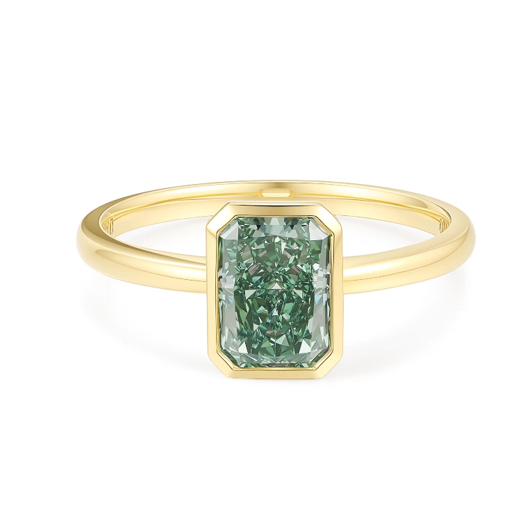 18K Yellow Gold 1.410CT VS Green Lab Grown Radiant Diamond Ring Size 6.25,ZKLZ024 1