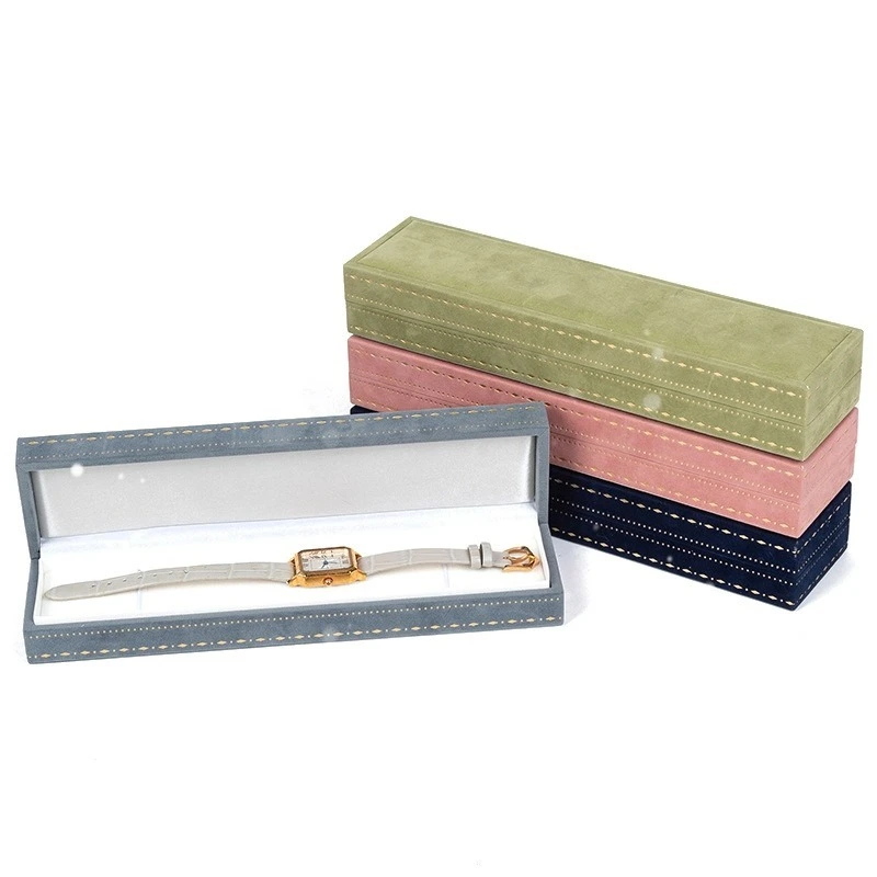 Caja rectangular de paredes gruesas con acabado de encaje flocado para relojes y joyeros colgantes. 1
