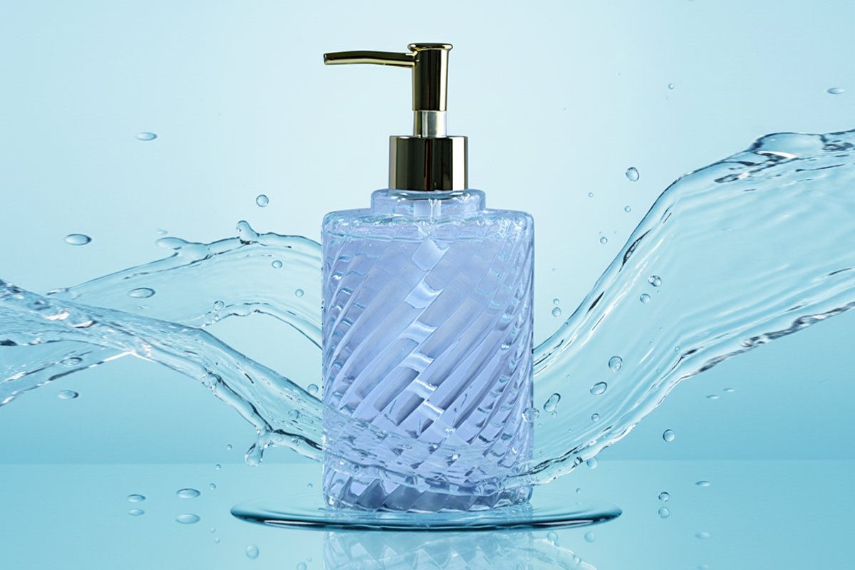 جا مایع دستشویی شیشه‌ای شفاف و ضخیم درجه یک با پمپ کروم - بطری مدرن مایع دستشویی برای آشپزخانه و حمام (شفاف) 2