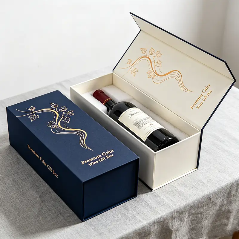 Portable Clamshell Type Blue Elegant Custom Recyclable Paper Packaging with Matt Lamination for Set Gift Wine Box 1