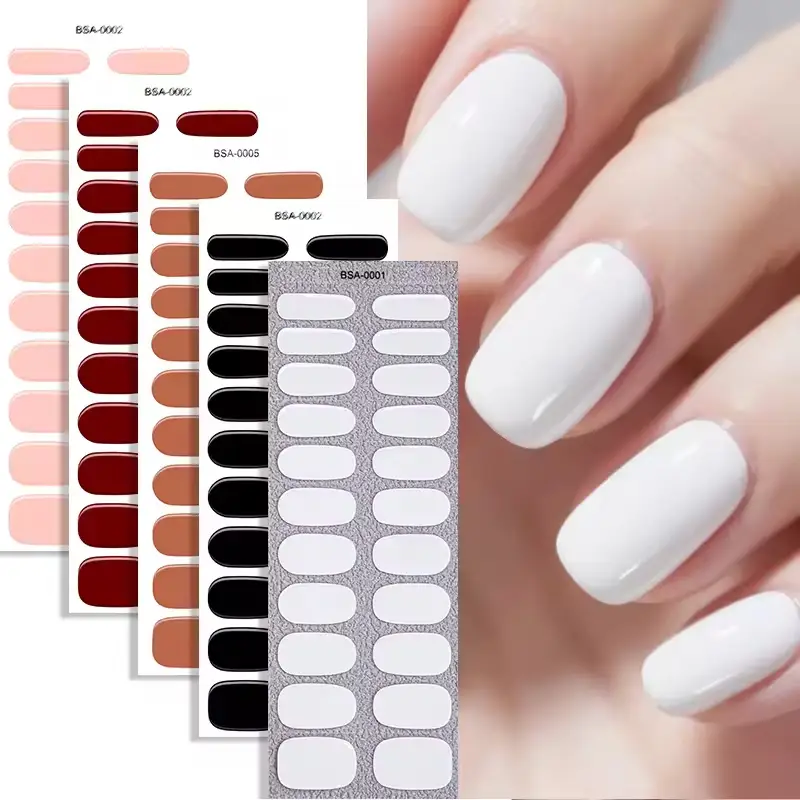 Wholesale Solid Color Autumn Winter UV-Free Gel Nail Wraps 22 Strips 1