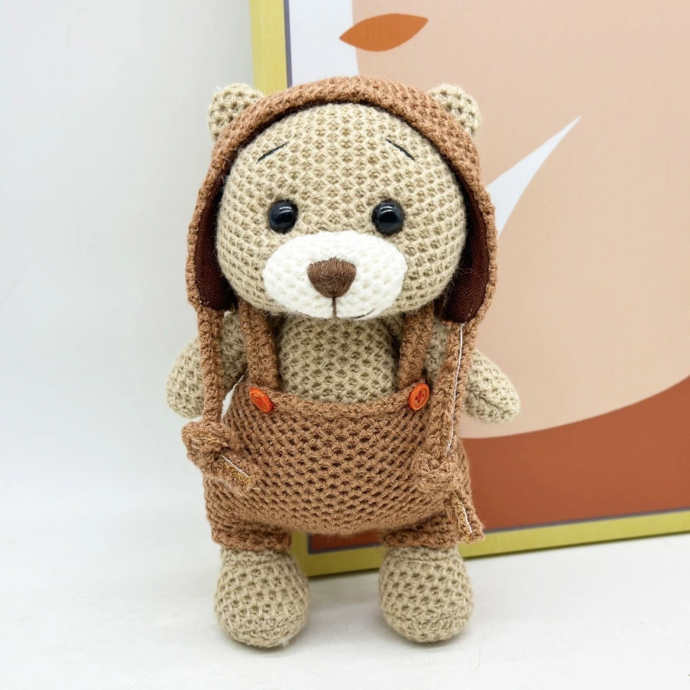 20cm Cute Knitted Bear Plush Toy - Soft Handmade Style Stuffed Animal Gift 1