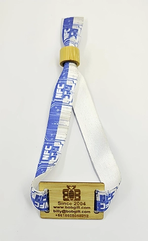 Heat Transfer Wristband With Bamboo Laser Engraved Logo Llate, Adjustable Strap With NFC Functionality. 1