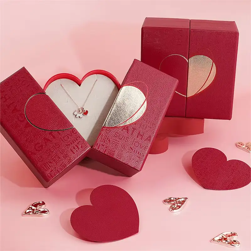 Custom Color Size Recyclable Paperboard Jewelry Boxes Purple Pink Rings Bracelet Love Heart Shape Gift & Craft 1