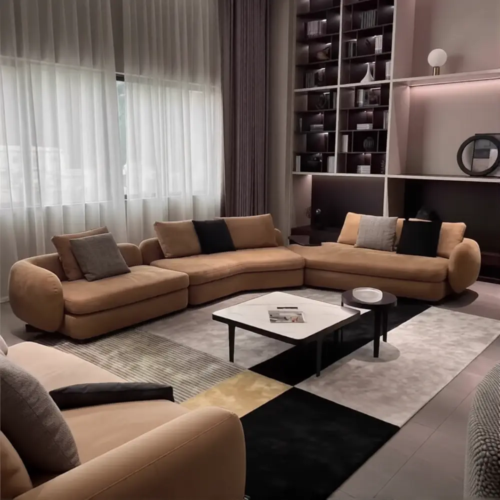 Стильный угловой диван с изогнутыми боковыми панелями, обивка премиум-класса, различные размеры и цвета — QY-S1248 1