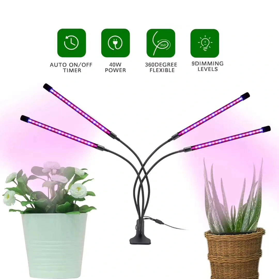 Dimmable 1/2/3/4 Head LED Plant Grow Light Clip-on with Timer 1
