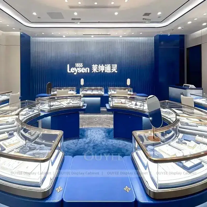 Luxury Cream Jewelry Store Fixture With LED Wall Showcases 1