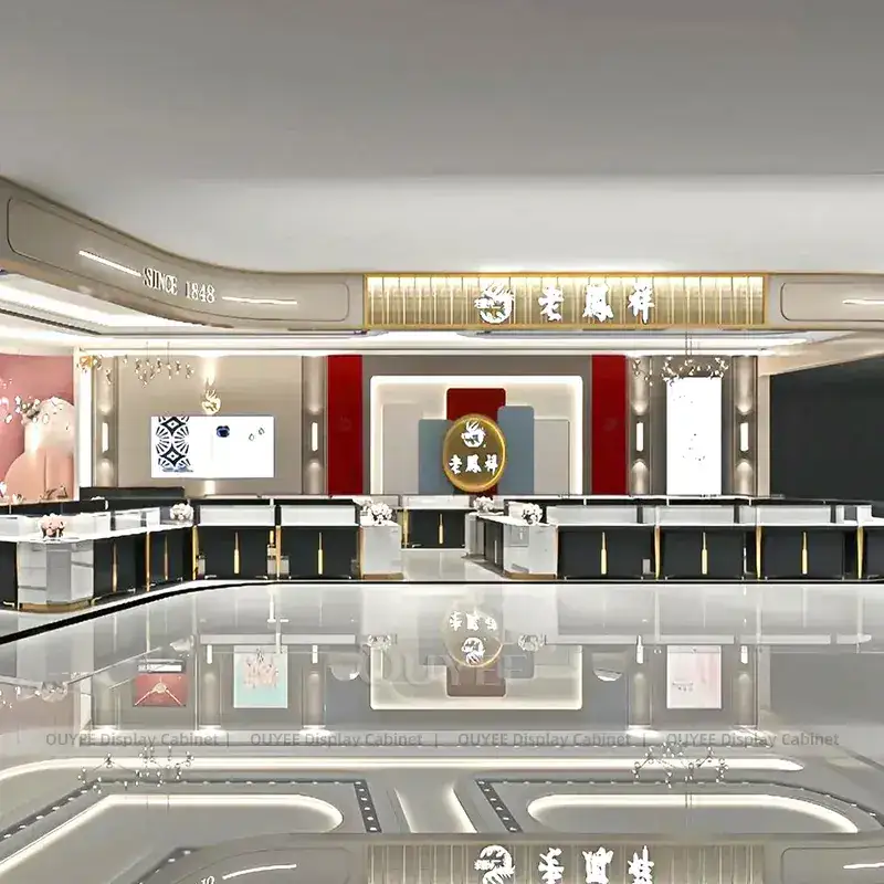 Refined Cream Jewelry Showroom Display Counter With Consultation Table 1