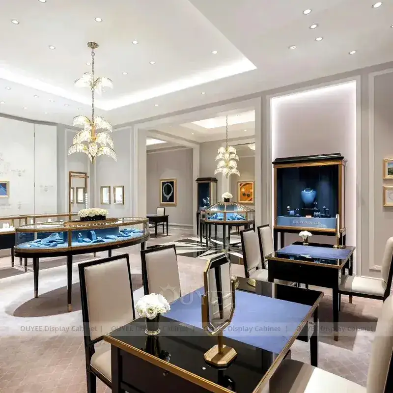 Modern Walnut Jewelry Display Counter With Consultation Table 1