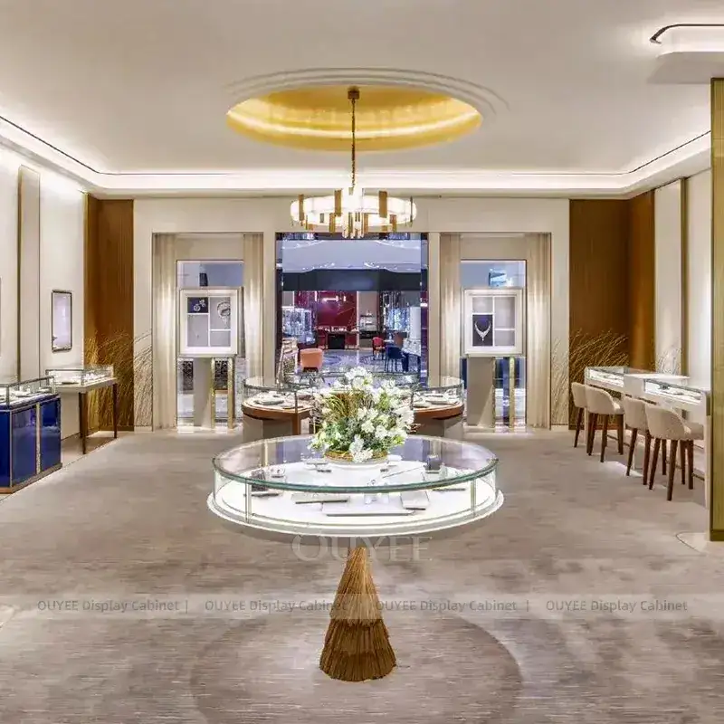 Premium Walnut Jewelry Showcase Counter With Fluted Front Desk 1