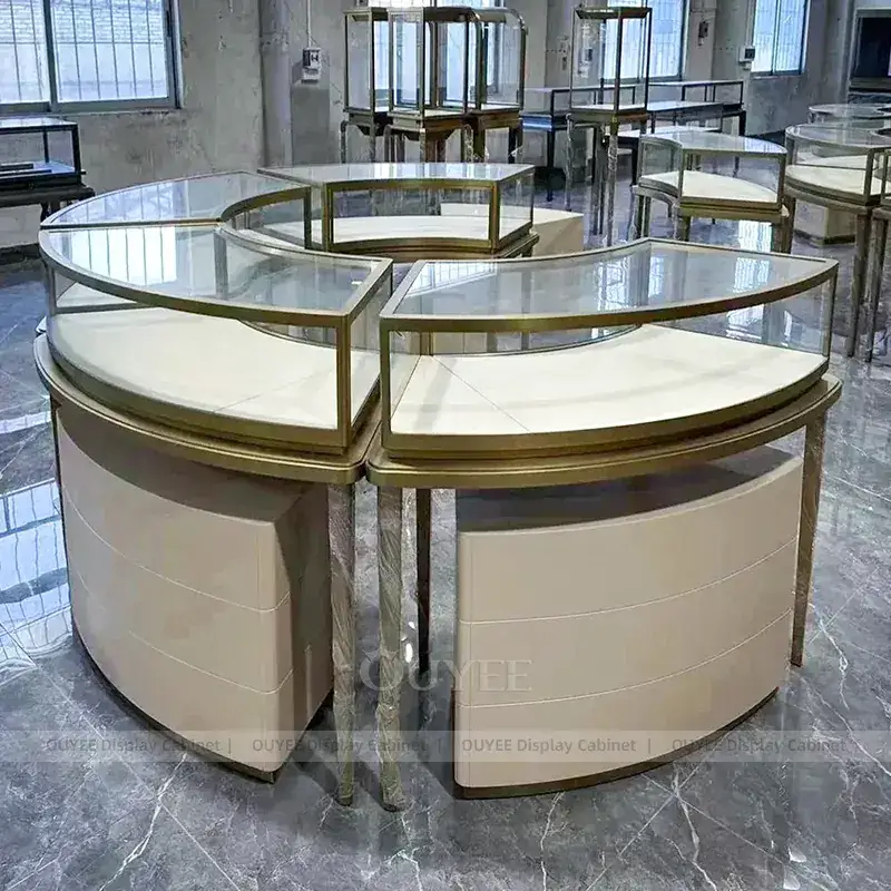 Elegant Walnut Jewelry Boutique Display Cabinet With Marble Backdrop 1