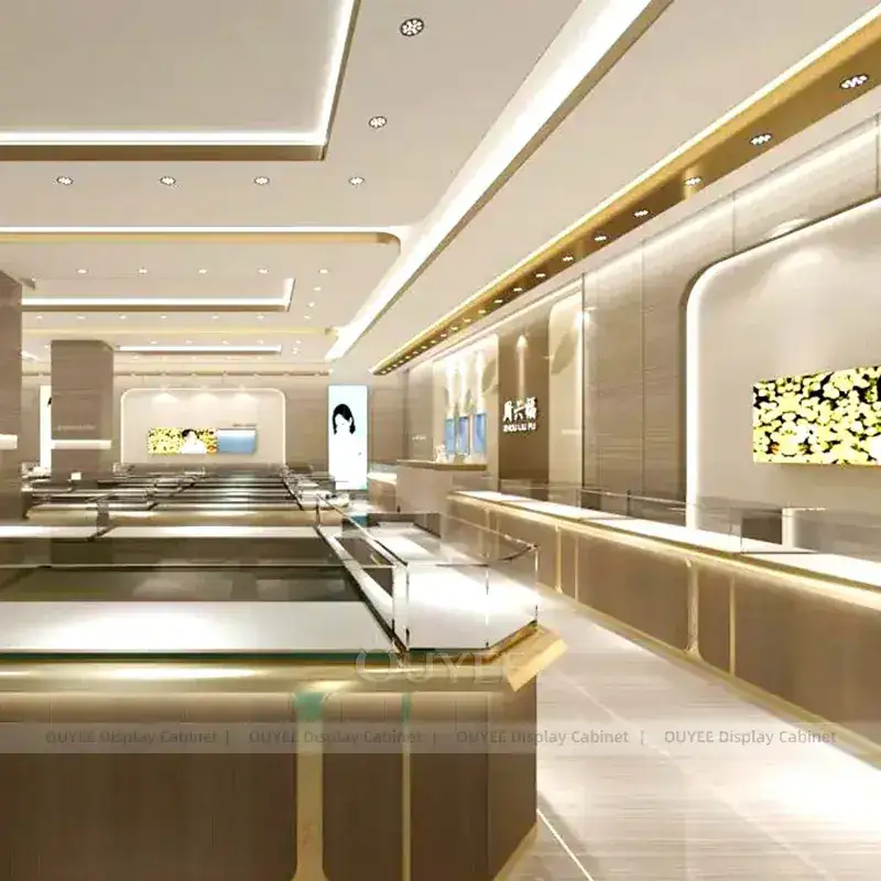 Contemporary Walnut Jewelry Retail Display Cabinet With Marble Backdrop 1