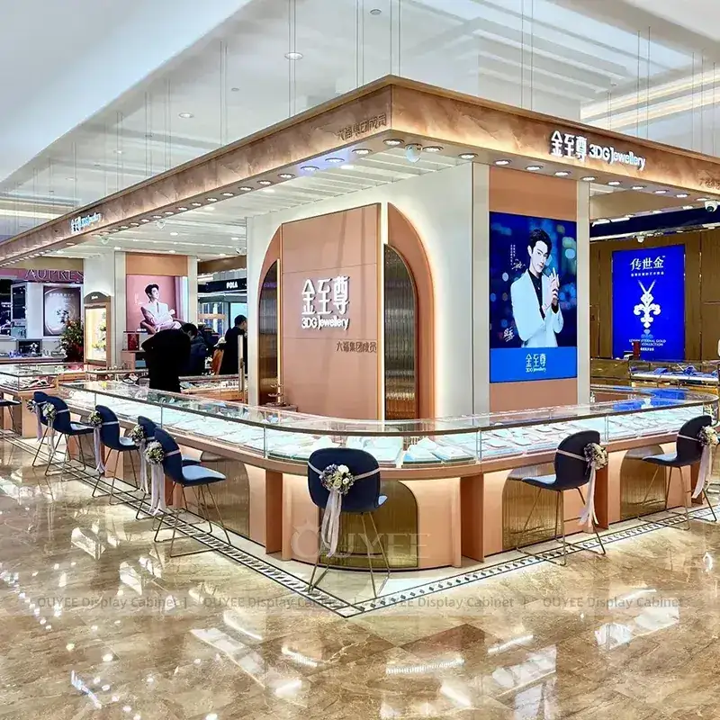 Modern White Jewelry Display Counter With LED Wall Showcases 1