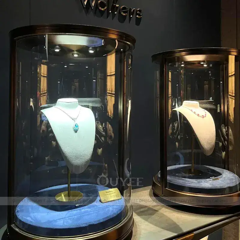 Premium White Jewelry Showcase Counter With Curved Glass Islands 1