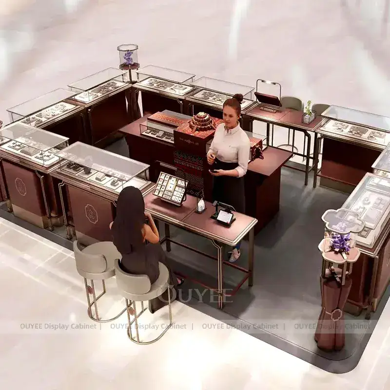 Contemporary White Jewelry Retail Display Cabinet With Consultation Table 1