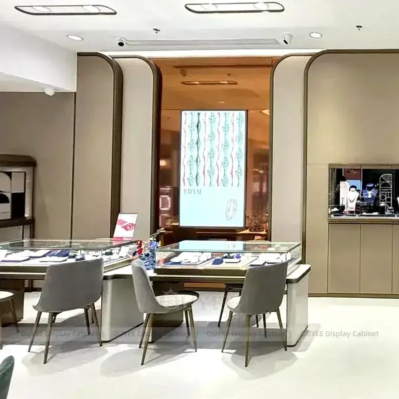 Modern Beige Jewelry Display Counter With Consultation Table 1