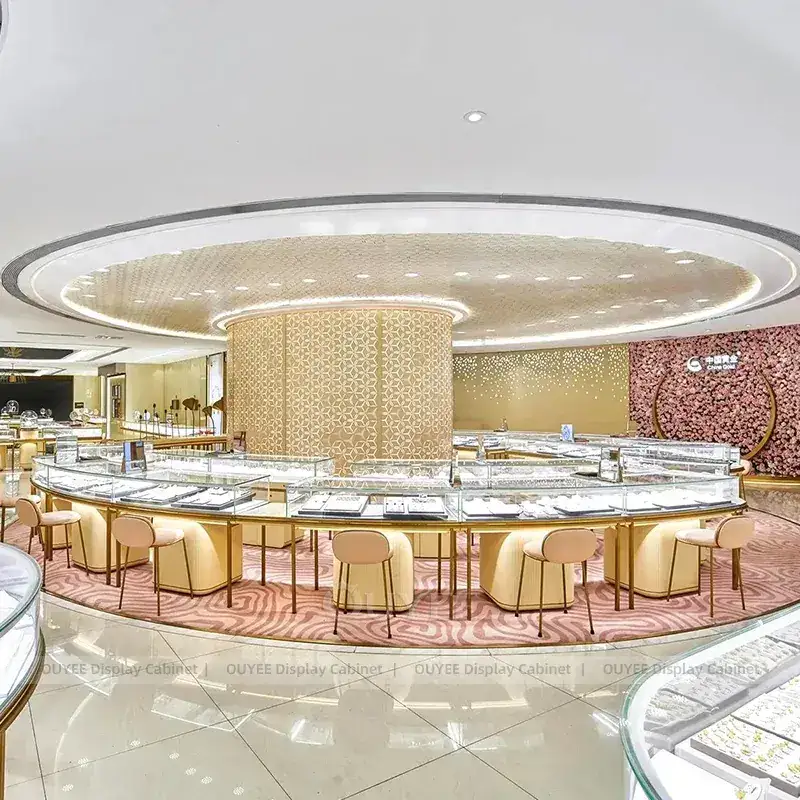 Luxury Beige Jewelry Store Fixture With Fluted Front Desk 1