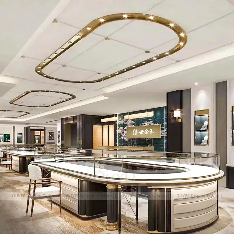 Modern Black Jewelry Display Counter With Freestanding Glass Towers 1