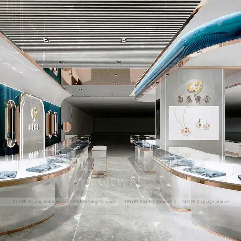 Luxury Black Jewelry Store Fixture With Freestanding Glass Towers 1