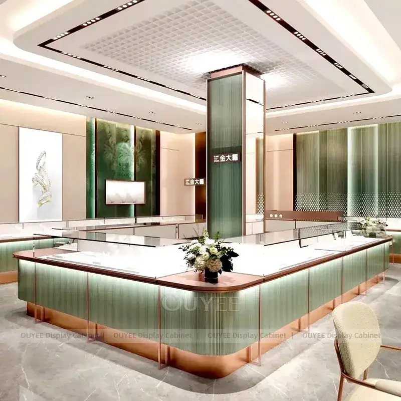 Custom Black Jewelry Display Cabinet With Perimeter Display Cabinets 1