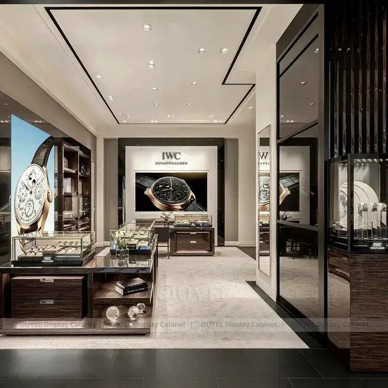 Premium Black Jewelry Showcase Counter With Perimeter Display Cabinets 1