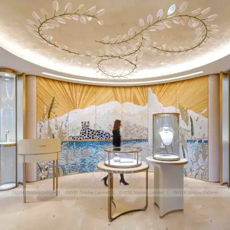 Refined Black Jewelry Showroom Display Counter With Center Island Showcases 1