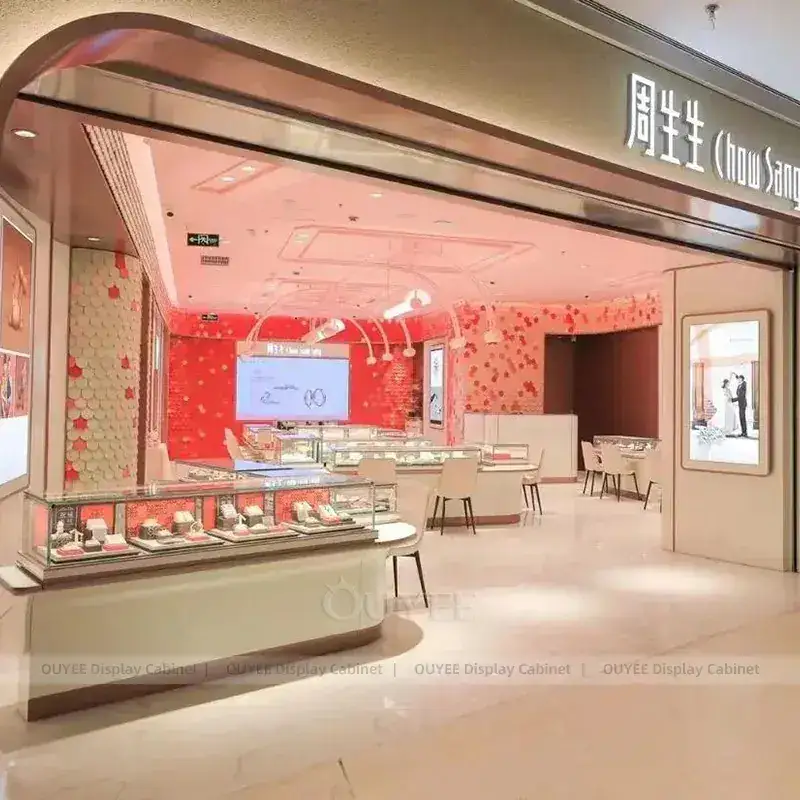 Modern Marble Accent Jewelry Display Counter With Consultation Table 1