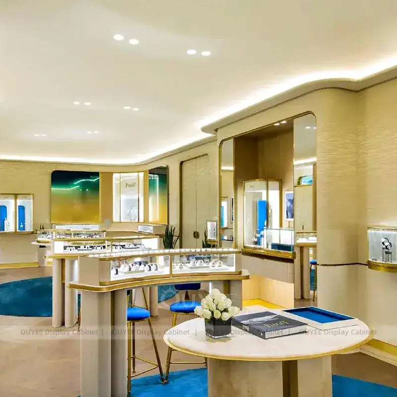 Luxury Marble Accent Jewelry Store Fixture With Fluted Front Desk 1