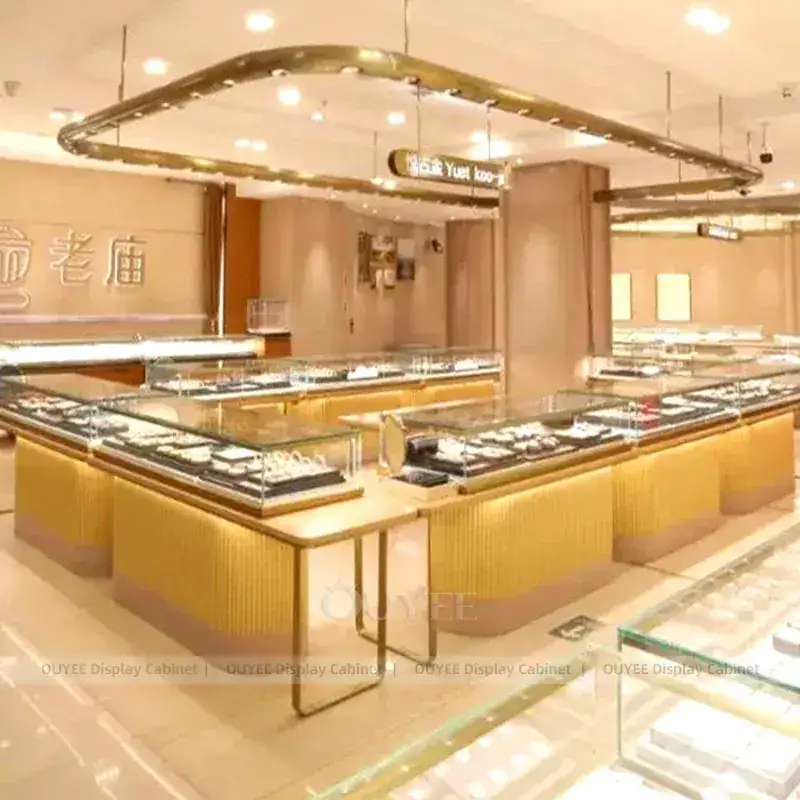 Premium Marble Accent Jewelry Showcase Counter With Fluted Front Desk 1