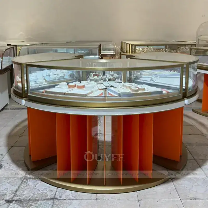 Sophisticated Marble Accent Jewelry Store Display Table With Marble Backdrop 1