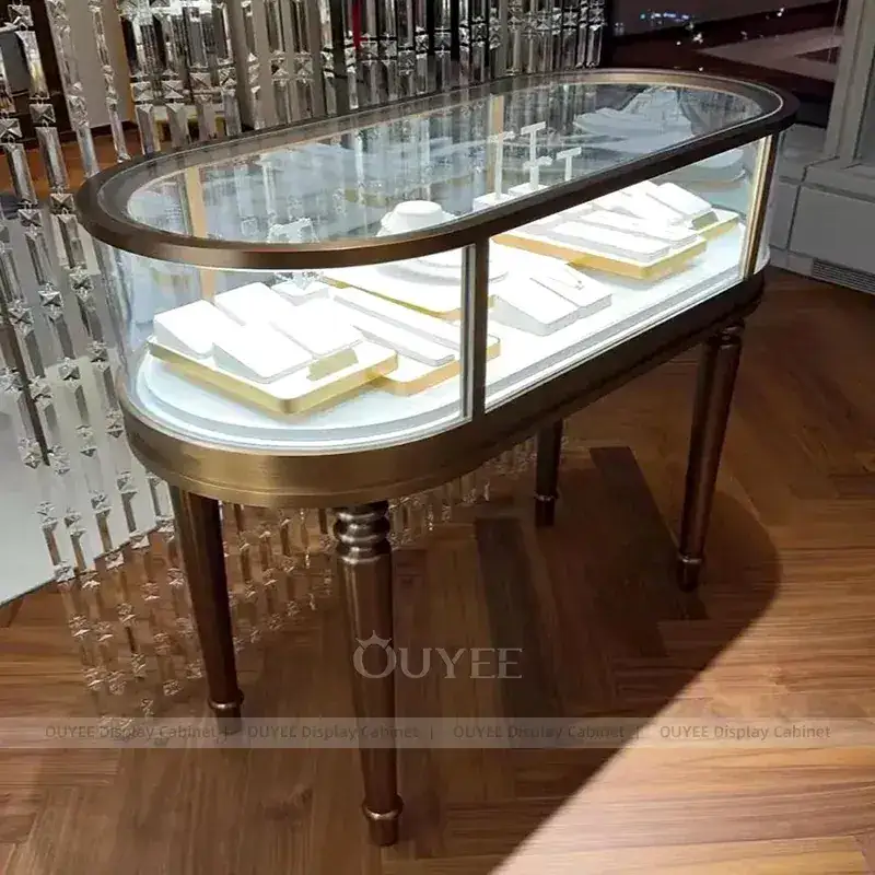 Contemporary Marble Accent Jewelry Retail Display Cabinet With Marble Backdrop 1