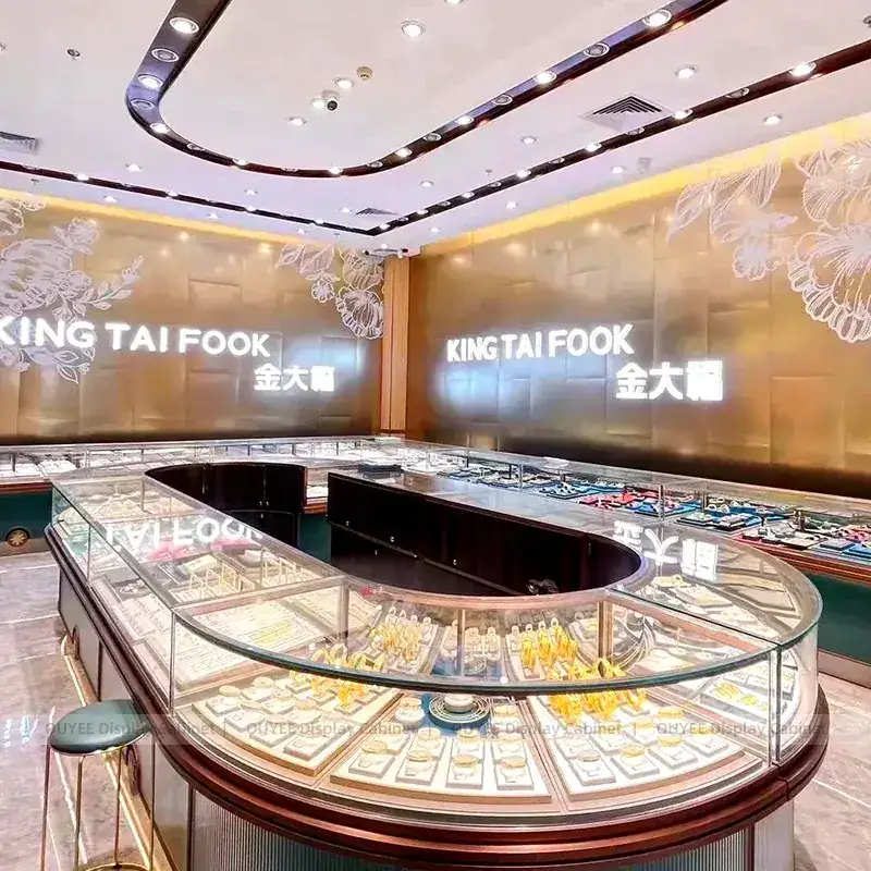 Premium Cream Jewelry Showcase Counter With Perimeter Display Cabinets 1