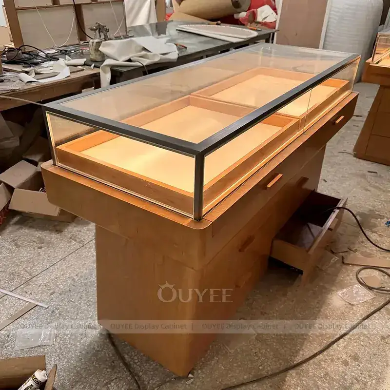 Elegant Cream Jewelry Boutique Display Cabinet With Perimeter Display Cabinets 1