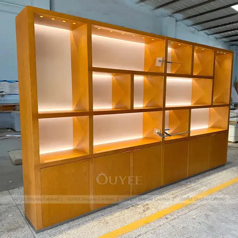 Sophisticated Cream Jewelry Store Display Table With Center Island Showcases 1