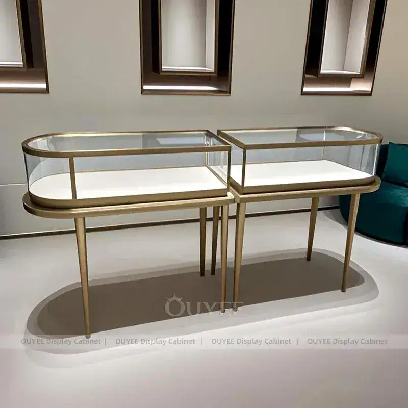 Custom Walnut Jewelry Display Cabinet With LED Wall Showcases 1