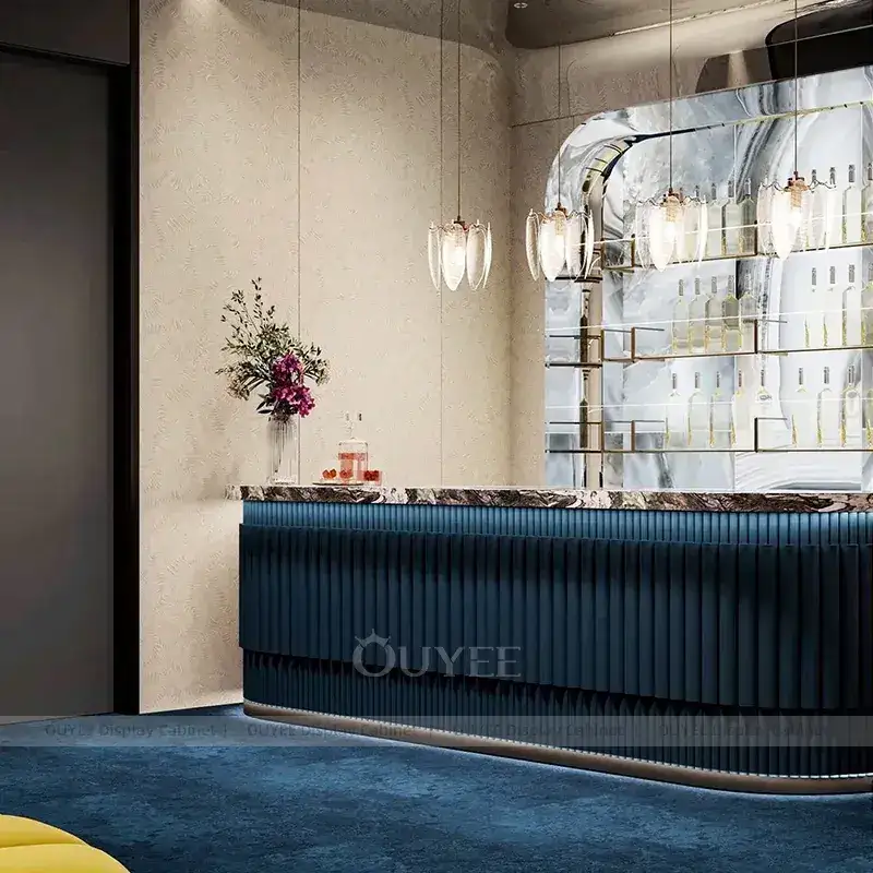 Elegant Walnut Jewelry Boutique Display Cabinet With Curved Glass Islands 1