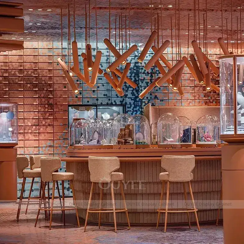 Refined Walnut Jewelry Showroom Display Counter With Consultation Table 1