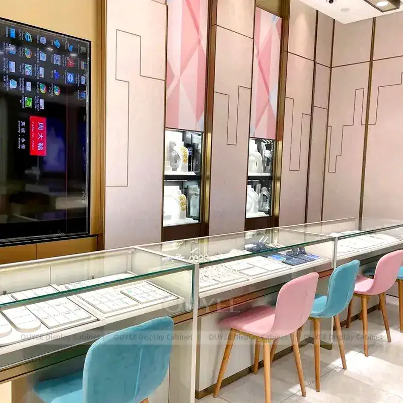 Modern Champagne Gold Jewelry Display Counter With Consultation Table 1