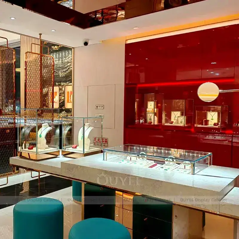 Elegant White Jewelry Boutique Display Cabinet With Perimeter Display Cabinets 1