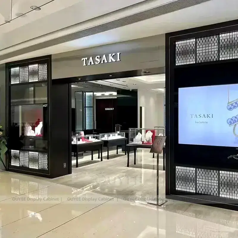 Sophisticated White Jewelry Store Display Table With Center Island Showcases 1