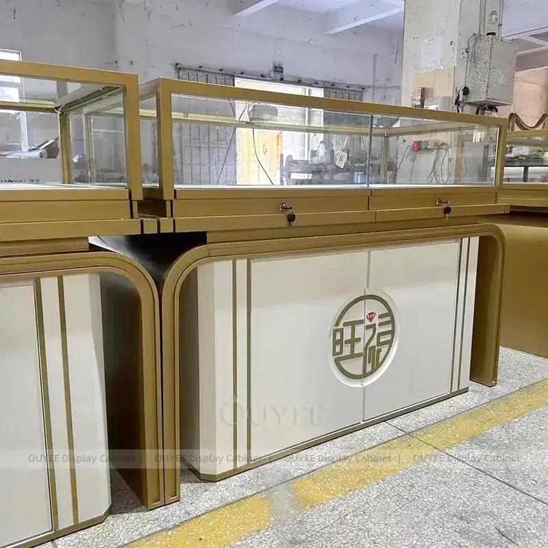 Custom Black Jewelry Display Cabinet With Fluted Front Desk 1