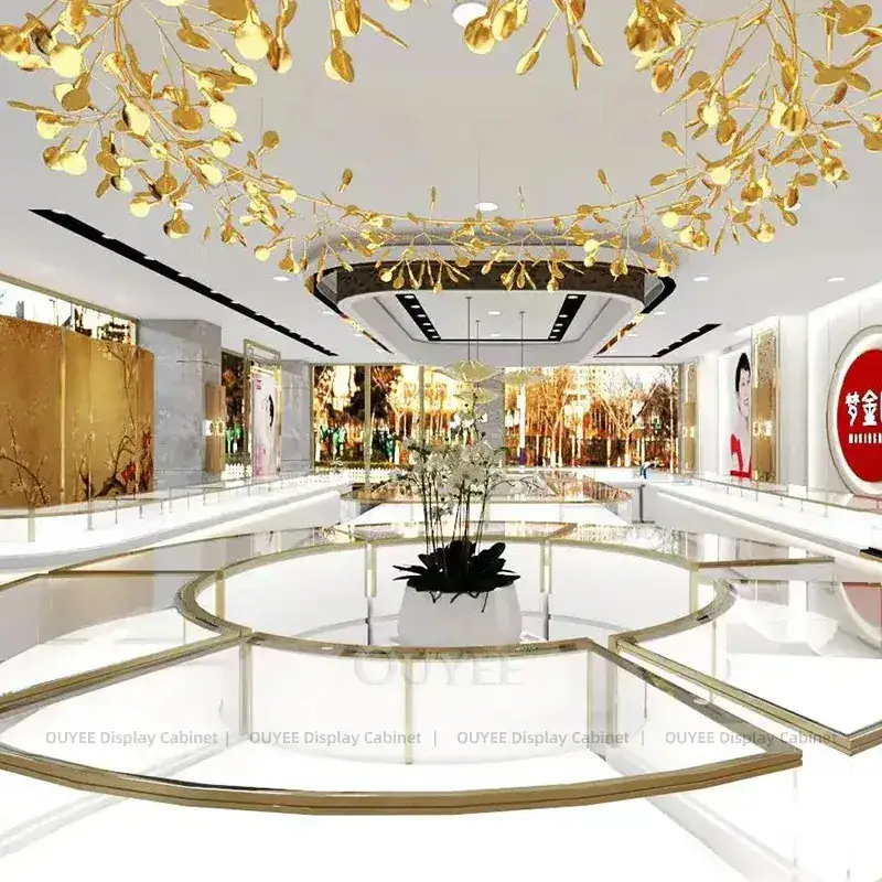 Elegant Black Jewelry Boutique Display Cabinet With Marble Backdrop 1