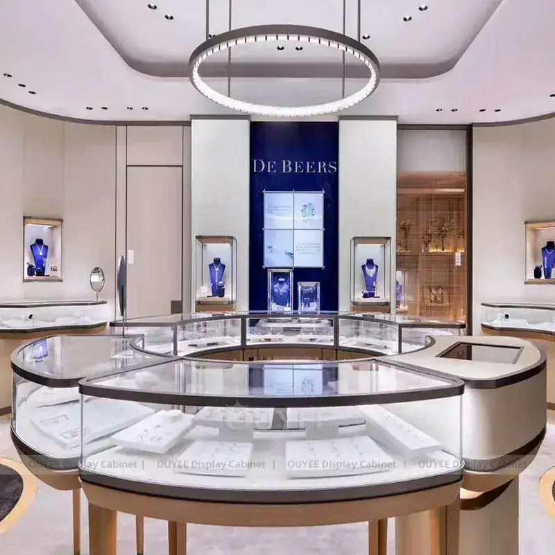 Contemporary Black Jewelry Retail Display Cabinet With Marble Backdrop 1