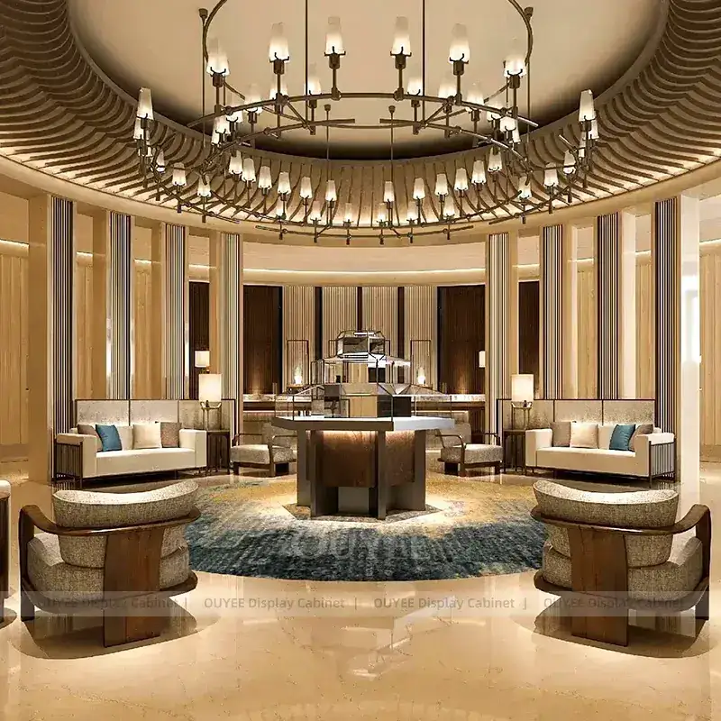 Custom Fluted Wood Jewelry Display Cabinet With Perimeter Display Cabinets 1