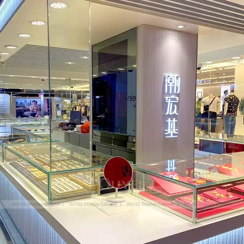 Elegant Fluted Wood Jewelry Boutique Display Cabinet With Perimeter Display Cabinets 1