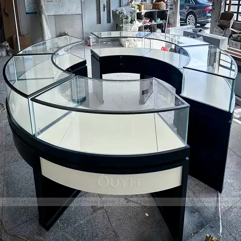 Custom Marble Accent Jewelry Display Cabinet With LED Wall Showcases 1