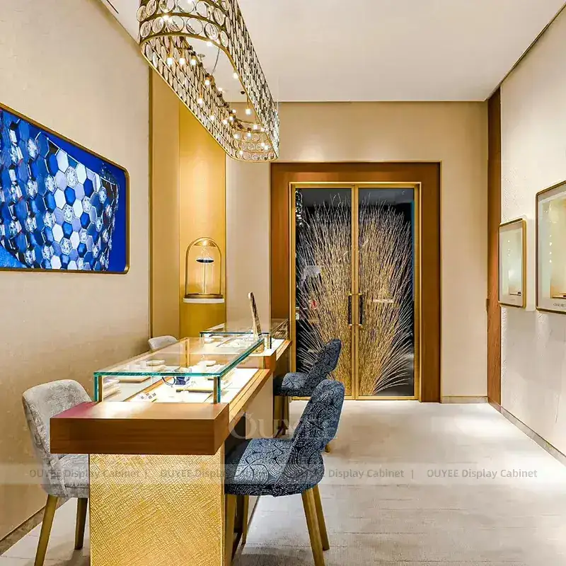 Refined Marble Accent Jewelry Showroom Display Counter With Consultation Table 1