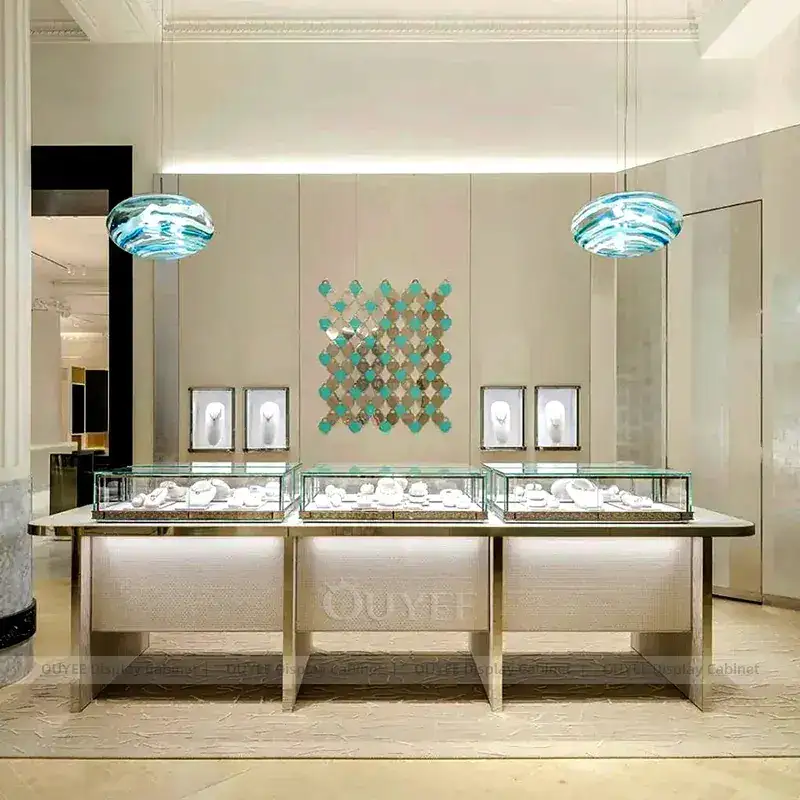 Modern Cream Jewelry Display Counter With Consultation Table 1
