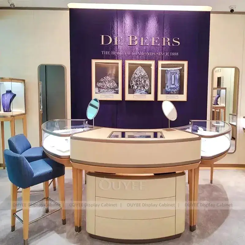 Premium Cream Jewelry Showcase Counter With Fluted Front Desk 1